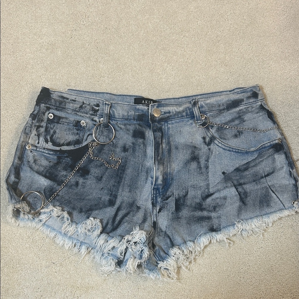 AKIRA Blue Distressed Jean Shorts with Chains